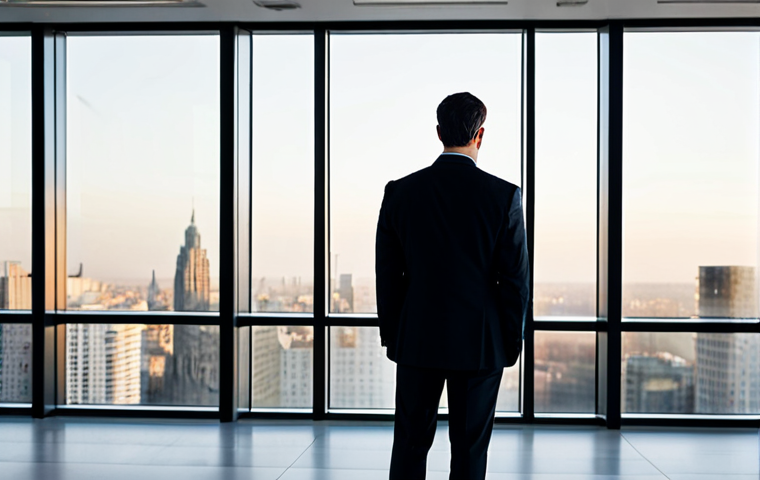 A professional individual, fully clothed in a modest, dark business suit, stands in a brightly lit, minimalist modern office. The person's posture is composed and outwardly serene, but a subtle, pensive expression on their face suggests a rich inner world of thought and quiet contemplation. The background features blurred contemporary office furniture and large windows overlooking a calm city skyline at dusk, emphasizing a contrast between external order and internal reflection. perfect anatomy, correct proportions, natural pose, well-formed hands, proper finger count, natural body proportions, professional photography, high quality, safe for work, appropriate content, family-friendly.