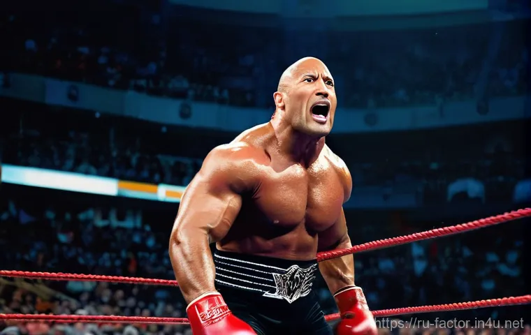 Dwayne Johnson의 레슬링에서 연기로의 전환 - **Image Prompt 1: The Electrifying Wrestler "The Rock"**
A highly dynamic and energetic full-bod...