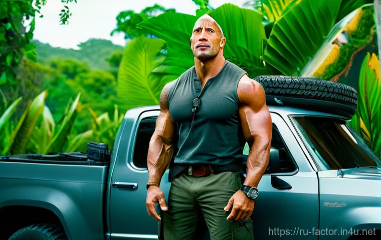 Dwayne Johnson의 레슬링에서 연기로의 전환 - **Image Prompt 1: The Electrifying Wrestler "The Rock"**
    A highly dynamic and energetic full-bod...