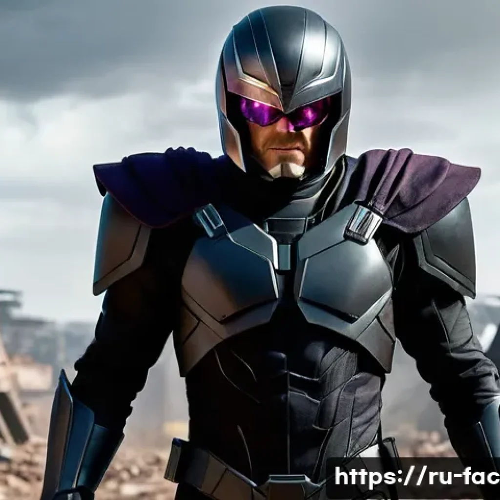 Michael Fassbender의 빌런 역할 분석 - A compelling depiction of Michael Fassbender as Magneto, mid-action, wearing his iconic, dark, and a...